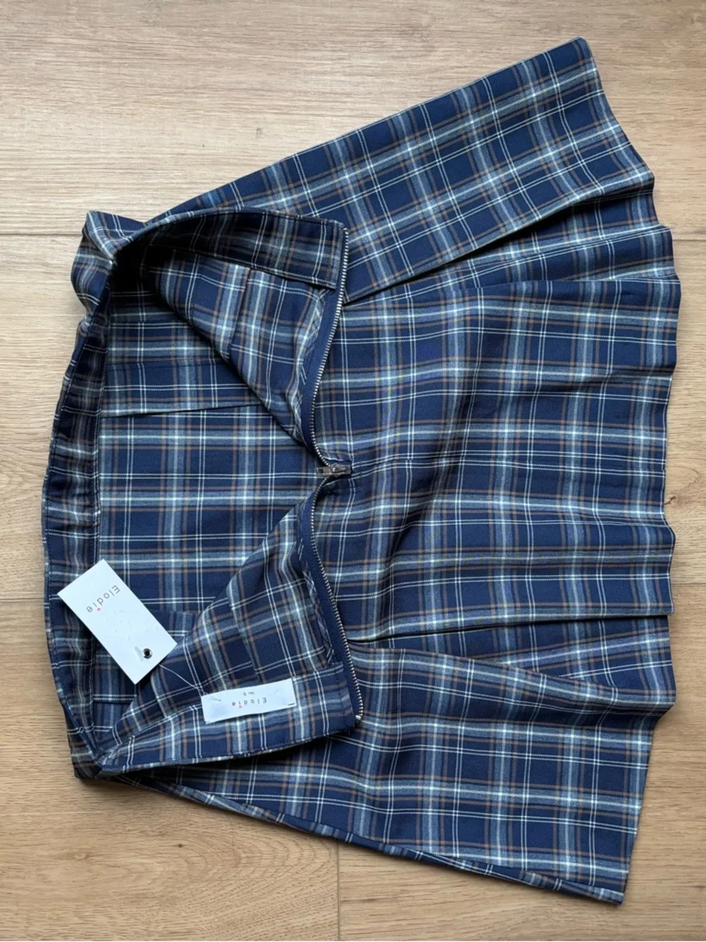 Navy Blue Plaid Pleated Mini Skirt
